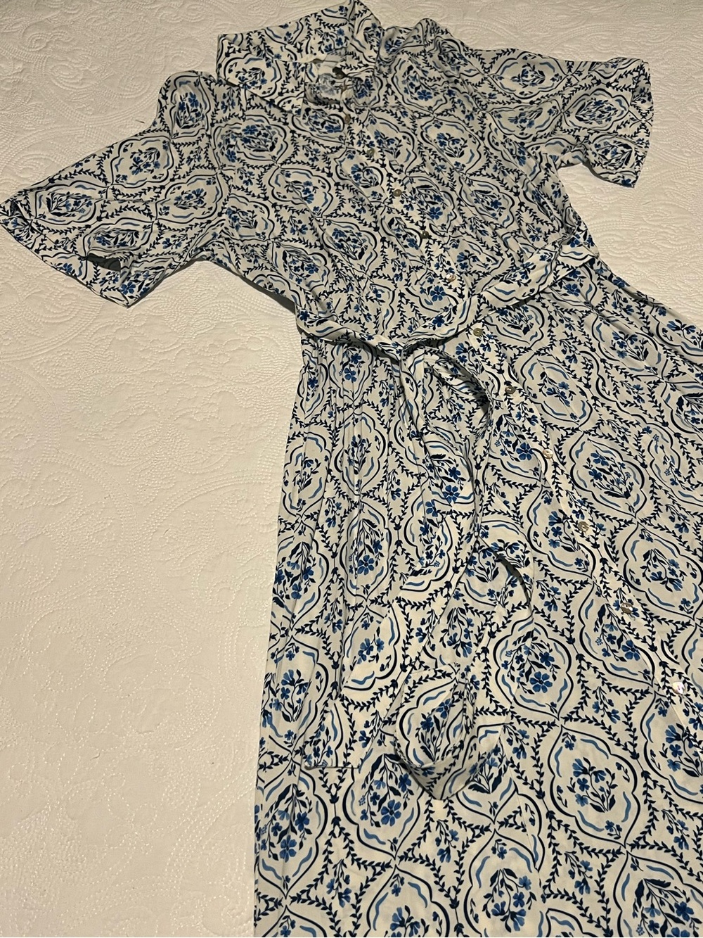 H&M White and Blue Printed Midi Dress - Picture 7 of 13